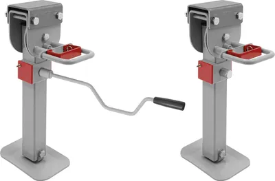 Image de Kit de crics - Cric à manivelle - 2 pièces - Réglable en hauteur de 42 à 56 cm - Charge admissible 1 à 2 t - Acier au carbone - Pour caravanes, camping-cars, remorques - Gris