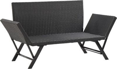 vidaXL Gartenbank mit Auflagen 176 cm Schwarz Poly Rattan