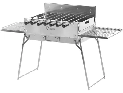 Produktbild von BBQ-Toro Holzkohlegrill mit elektrischem Spießdreher, Edelstahl, klappbar, Campinggrill mit Tragetasche und 7 Spießen