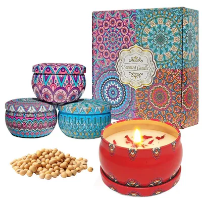 Image de Coffret cadeau de bougies parfumées, 4 pièces, cire de soja, 75g par bougie, 4 parfums différents