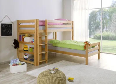 Produktbild von Relita - Etagenbett Beni L Buche massiv natur lackiert, 2 Liegeflächen über Eck