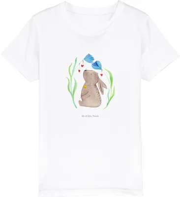 Produktbild von Mr. & Mrs. Panda Kleinkinder T-Shirt Hase Blume 3-4 Jahre (98/104) - Weiß - Geschenk, Kinder Öko, Schwangerschaft, Taufgeschenk, Geburt, Teenager, Geburtstag, Jungen