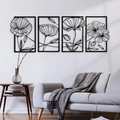 Immagine prodotto di Decorazione da parete in metallo a forma di loto, in stile minimalista, set da 4 pezzi