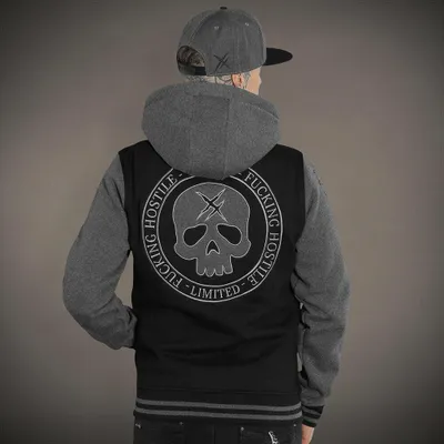 Immagine prodotto di Hyraw Felpa con cappuccio e zip - Grey Skull L