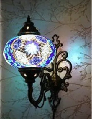 Immagine prodotto di Lampada da parete orientale blu – Lampada a mosaico realizzata a mano in Turchia – Altezza 28 cm – LED E14 incluso