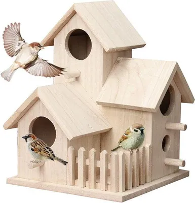 Produktbild von Bauanlage für Buxusmees, witterungsbeständige Holznestbox, Parkettvogel, Vogelhaus, Pimpelmeise, Robin aus Massivholz mit 35 mm Eingangsgat, Vogelfutter/Vogelständer