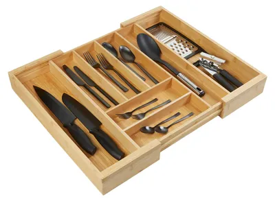Produktbild von SOTECH ORGA-BOX III Bambus ausziehbar – 6-8 Fächer, 350 / 580 x 470 mm