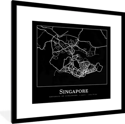 Produktbild von MuchoWow® Gerahmtes Poster Singapur - Karte - Stadtplan 40x40 cm - Poster mit Schwarzem Bilderrahmen Wandposter Rahmen Foto Bilder - Poster - Plakat im Rahmen