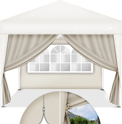 Produktbild von tillvex® 2X Seitenwand beige für Pavillon 3x3m & 3x6m | Faltpavillon Seitenteile wasserabweisend | Seitenfenster & Reißverschluss | Seitenwände für Gartenzelt Partyzelt