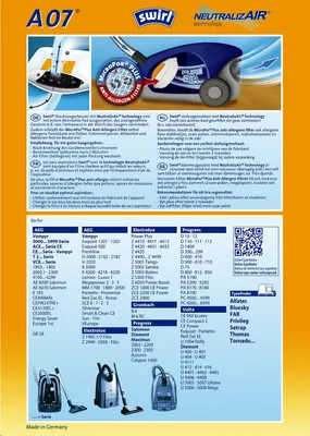 Obrázok produktu pre Swirl A 07 NeutralizAir, Vrecko na prach, Cylindrový vysávač, 168 mm, 236 mm, 76 mm, 240 g