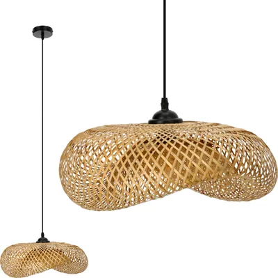 Produktbild von Hängelampe BRUGIA M große hängende Deckenlampe im Boho-Stil E27 Bambus Wohnzimmer Pendelleuchte Rattan Esstisch Esszimmer Lampe Hängeleuchte Farbe: Natur (Ø50cm)