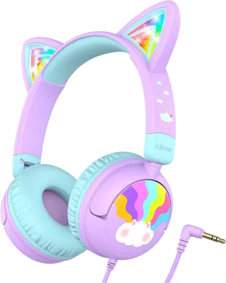 Produktbild von Kinder Kopfhörer mit LED Katzenohren, 85dBA sichere Lautstärke, Stereo Sound, Faltbar, 3,5mm Kabel, bequem & tragbar, für iPad, Tablets, Schule,Reisen
