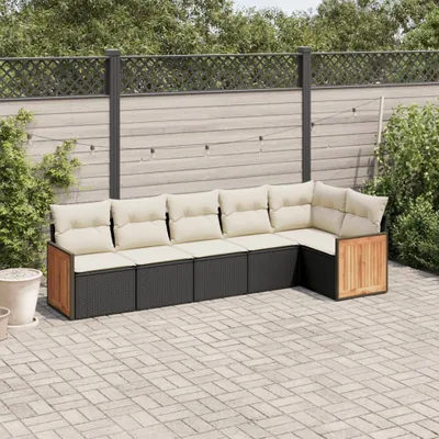 Produktbild von 6-tlg. Garten-Sofagarnitur - mit Kissen Schwarz Poly Rattan - Gartenmöbelset 3227666