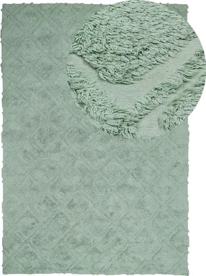 Zdjęcie produktu dla BELIANI Dywan zielony bawełniany 160 x 230 cm minimalistyczny ręcznie tuftowany włochaty wyszywany wzór geometryczny salon sypialnia
