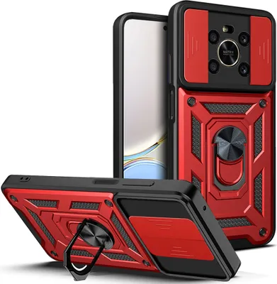 Produktbild von Honor X9 Hülle mit Ring Ständer Halter Dia Kameraschutz TPU PC Schutzhülle für Honor X9 4G / 5G Rot