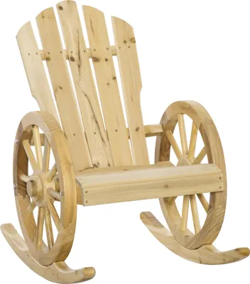Zdjęcie produktu dla Fortuna Lai Fotel bujany Rustykalny fotel relaksacyjny Fotel ogrodowy na kółkach Design Fotel bujany z litego drewna Naturalne drewno 68 x 88 x 92 cm do ogrodu i na taras