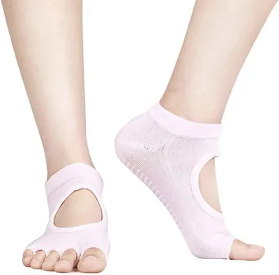 Produktbild von Rosa Anti-Rutsch-Yoga-Socken – Sportsocken mit offener Spitze – Yoga – Anti-Rutsch – Rosa Socken – Fröhliche farbige Socken – Socken – Yoga-Socke – Zehensocken – Tanzsocken – 35–39 – CHPN
