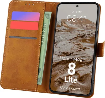 Produktbild von Handyhülle mit Klappe für Honor Magic8 Lite, Bizon Case Pocket, Braun