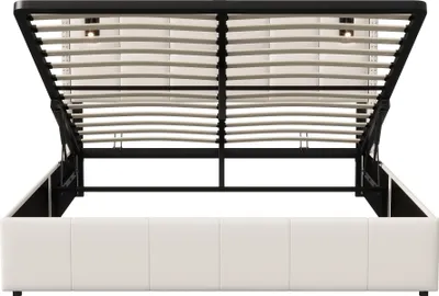 Produktbild von 140 x 200 cm großes Bett mit Stauraum, Lattenrost, gepolstertem Bett mit USB- und USB-C-Anschlüssen, LED-Beleuchtung, Samtbezug, Beige