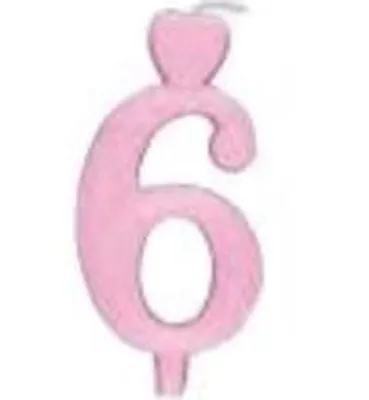Image de Bougie pour gâteau Cœur rose chiffre 6 - Décoration d'anniversaire