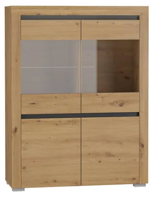 Produktbild von Geschirrschrank Kasla mit 4 Türen, Holzoptik und Anthrazitgrau, 139cm