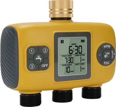 Produktbild von Garten Bewässerungstimer mit 3 Ausgängen Messingeinlass programmierbar Bewässerungssteuerung Regenverzögerung manuell automatisch Bewässerungsprogramm