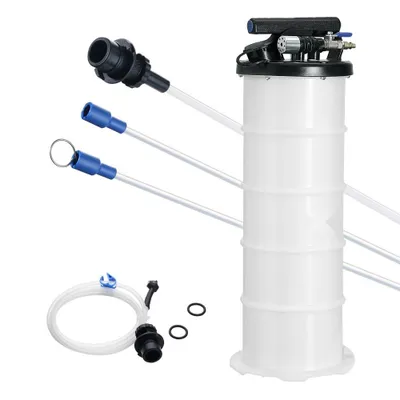 Immagine prodotto di Aiuto per il cambio dell'olio - Pompa pneumatica manuale per l'aspirazione dell'olio da 6,5 litri - Dispositivo di aspirazione per veicoli a motore con pressione di 0,4-0,8 MPa - Pompa manuale per olio motore, olio della trasmissione, liquido dei freni - Pompa per l'aspirazione dei fluidi - Accessori inclusi