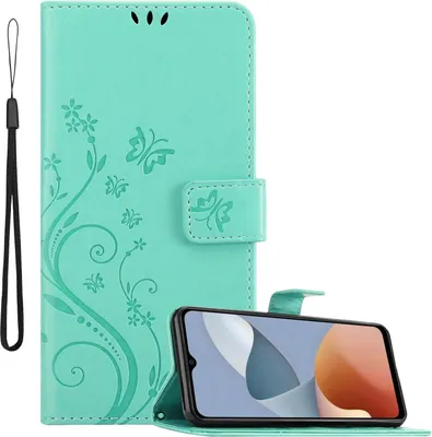 Produktbild von Cadorabo Hülle für ZTE Blade A54 Hülle in FLORAL TÜRKIS Schutzhülle im Blumen Design mit Magnetverschluss, Standfunktion und Kartenfächern Book Case Cover