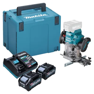 Image de Makita RP 001 GM201 Défonceuse sans fil 40 V max. 12 mm Brushless + 2x batterie 4,0 Ah + chargeur + Makpac