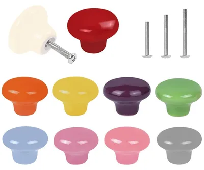 Produktbild von 10 farbenfrohe Schrankknöpfe, Möbelknöpfe, niedliche runde Schubladenknöpfe, Möbelgriffe, Türknöpfe aus Keramik für Kinderzimmer, Kommode und Anrichte.