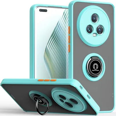 Produktbild von Hülle für Honor Magic5 Pro Ring Halter Ständer Matte Transluzent TPU Bumper Stoßfest Schutzhülle Hellblau