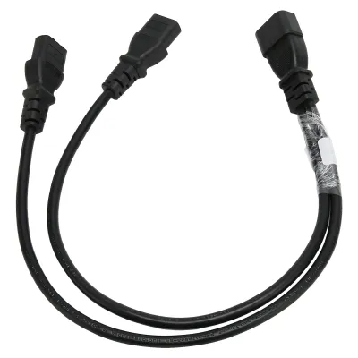 Imagen del producto de Cable adaptador divisor de corriente para servidor, con un conector C14 individual y dos conectores C13 dobles, compatible con fuentes de alimentación (UPS) y adecuado para monitores, impresoras y ordenadores