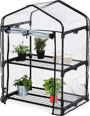 Obrázok produktu pre 2-poschodový skleník VxŠxH: 94 x 67 x 49 cm PVC fólia Oceľové rúry Transparentná/čierna