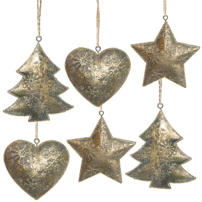 Produktbild von 6 vintage Weihnachtsanhänger antik-Gold aus Metall