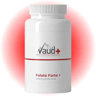 Produktbild von Vaud Folate Forte - Aktive Folsäure (Quatrefolic 400 mcg) - Kinderwunsch & Schwangerschaft Supplement - Unterstützt Gewebewachstum und Zellbildung