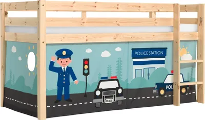 Produktbild von Halbhohes Bett Pino mit Textilset Polizei Kiefer Natur lackiert