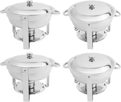 Imagen del producto de Conjunto de recipientes para mantener los alimentos calientes, acero inoxidable, para restaurantes, buffets, cafeterías y bares (4 unidades, color plateado). Cada recipiente tiene una capacidad de 4.5 litros