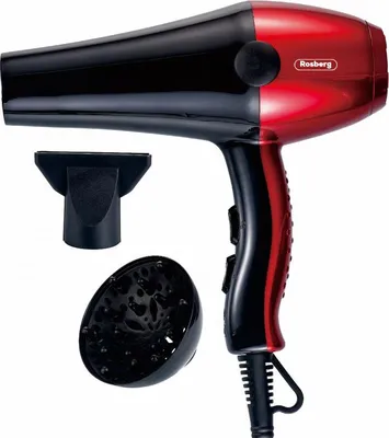 Immagine prodotto di Asciugacapelli con diffusore Rosberg R51100SD, 2000 W, 3 impostazioni di temperatura, 2 velocità, motore DC, nero/rosso