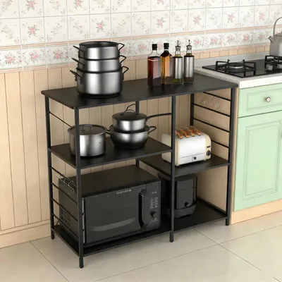 Obrázok produktu pre Kuchynská polica – polica pod mikrovlnnú rúru – železný rám – 3+3 police – 39 x 90 x 83 cm – tmavá khaki