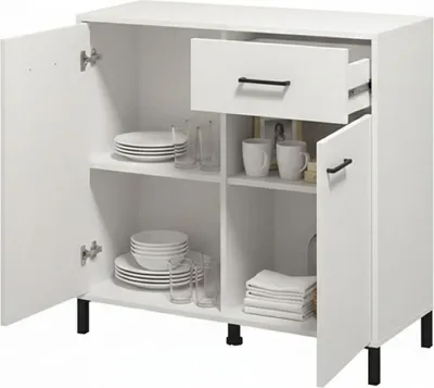 Image de Laerruu - Buffet, 93x40x90h cm Blanc, 2 Étagères