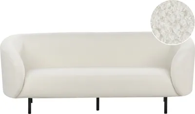 Produktbild von BELIANI Sofa Weiß Bouclé Stoffbezug 3-Sitzer mit Armlehnen Metallgestell in Schwarz Glamouröser Edler Stil Wohnzimmer Salon Esszimmer Flur