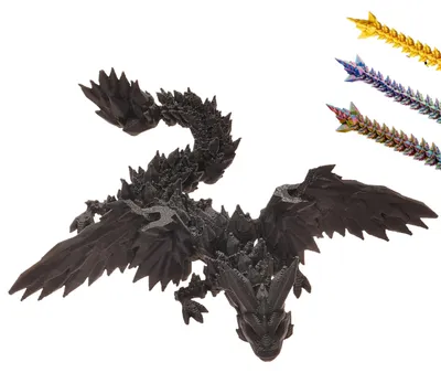 Image de Figurine de dragon ailé 3D 11 cm, petit dragon fantastique, cadeau – Noir