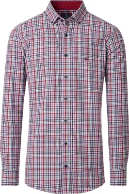 Produktbild von REDMOND Herren Freizeithemd Langarm Button-Down Comfort Twill Rot Karo 5XL