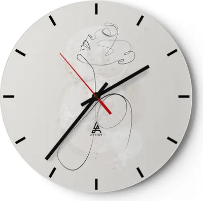 Produktbild von Wanduhr - Rund - Glasuhr - Frau eins Linie - 40x40cm - Schleichendes Uhrwerk - Lautlos - zum Aufhängen bereit - Dekoration Modern - Wanddekoration aus Glas - C3AR40x40-4576