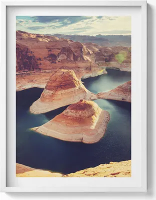 Produktbild von Powel-See USA– Wandbild mit Rahmen – Gerahmtes Bild  – Wanddekoration – 60x80 cm –  Weiß Rahmen