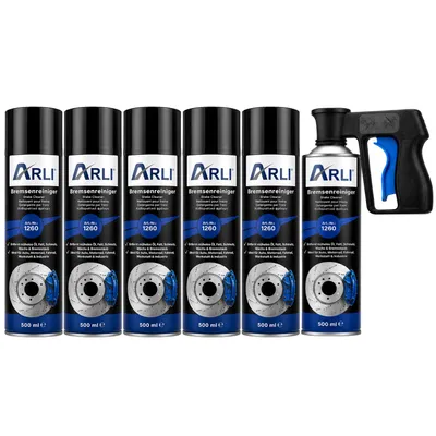 Produktbild von ARLI Bremsenreiniger 6x 500 ml mit Sprühpistole – Bremsen- und Kupplungsreiniger mit universellem Pistolengriff