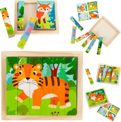 Produktbild von Puzzles Holz Puzzle Tiere 4In1 Zoo Safari Lehrreich