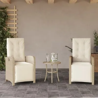 Produktbild von 2 verstellbare Gartensessel mit Fußteil, beige, aus Poly-Rattan