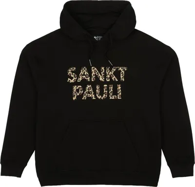 Produktbild von FC St. Pauli Kapuzenpullover Leo Oversize, Offizieller Fanartikel, Schwarzer Hoodie mit Gold-Print, 100% Baumwolle