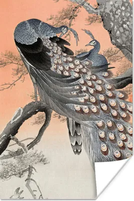 Produktbild von MuchoWow® Poster Japanisch - Pfau - Baum - Federn 40x60 cm - Plakate für die Wand - Poster Babyzimmer